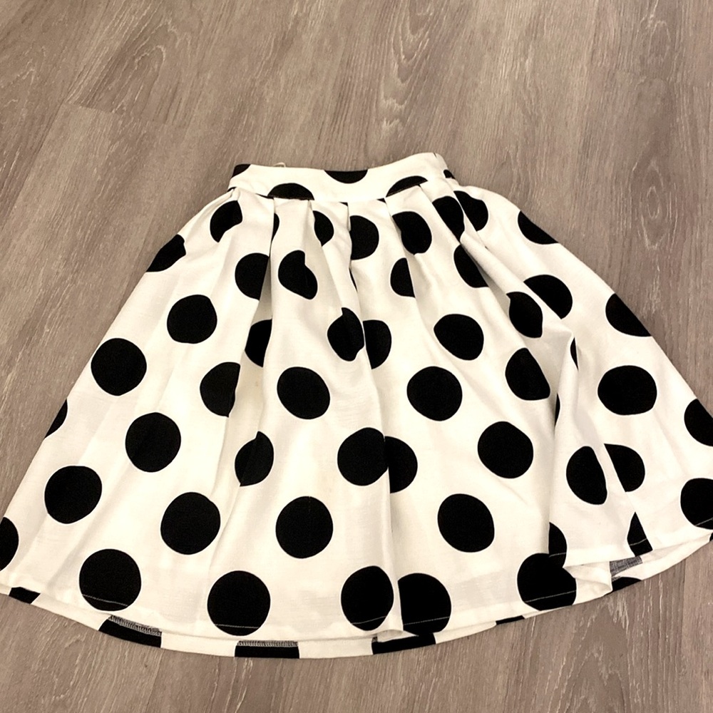 50s Audrey Hepburn black and white polka dot pleated midi skirt